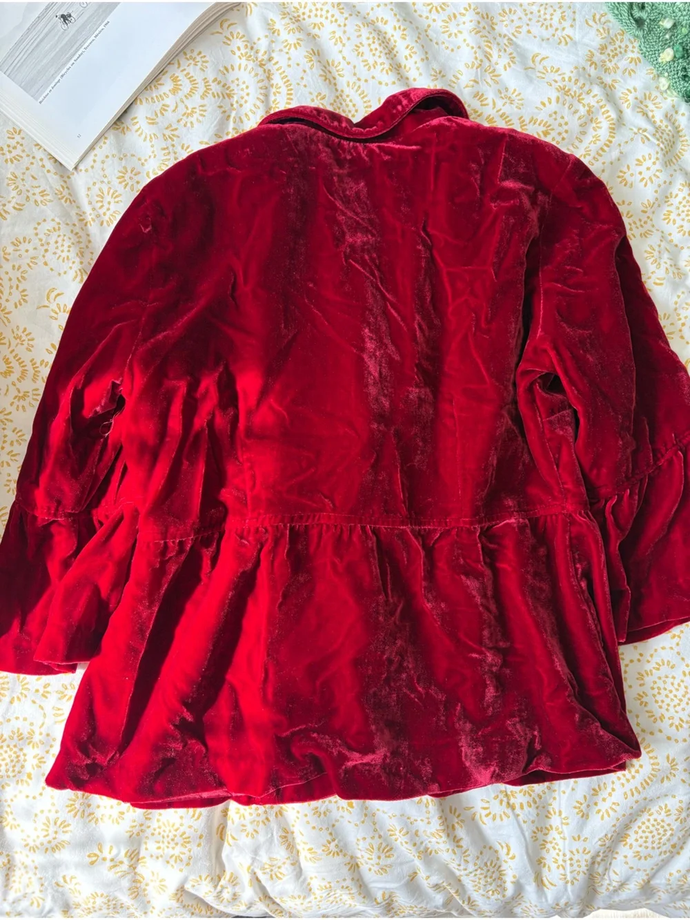 Velvet Peplum Button-Front Jacket in Red